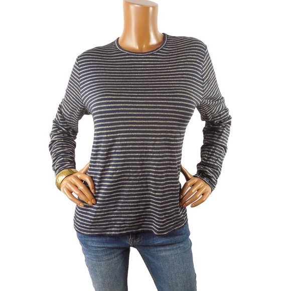 Lauren Ralph Lauren Tops - LAUREN Top XL Navy/Gold Striped Shirt NWT Casual Party Blouse Long Sleeves